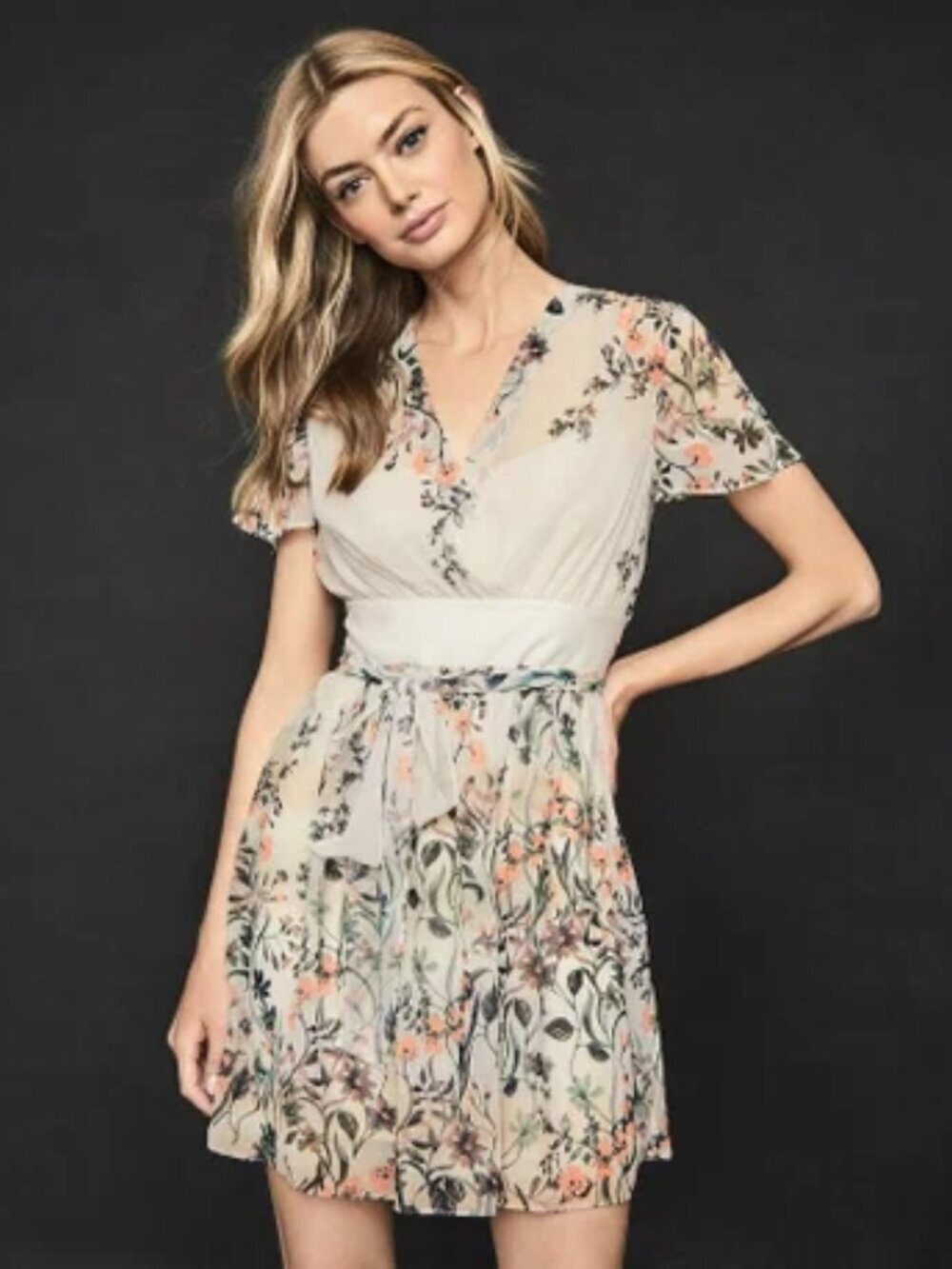 REISS Sadie Floral Printed Mini Wrap Dress - Size US 6 (UK 10) NWT